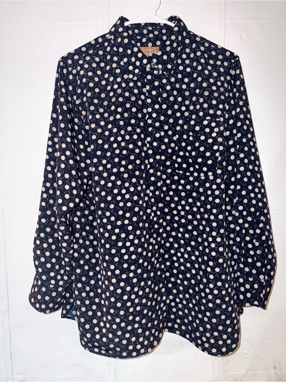 Ellen Tracy Navy Polka Dot Button-Down Shirt